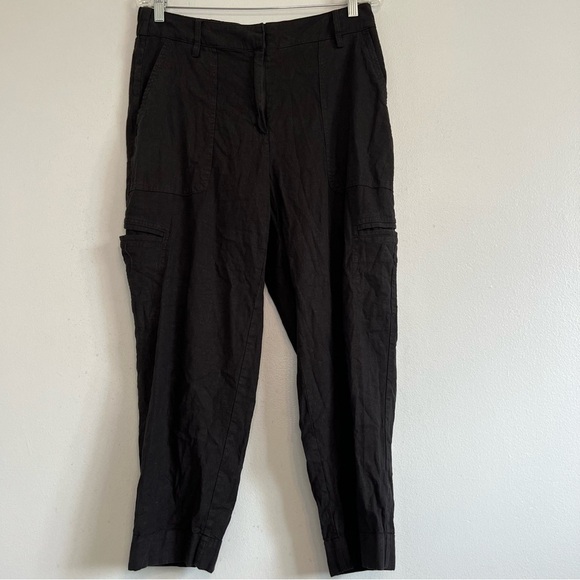 Rachel Zoe Pull On Cropped Pants Linen Blend Sz 12 Black Utility Boho casual - Picture 1 of 11